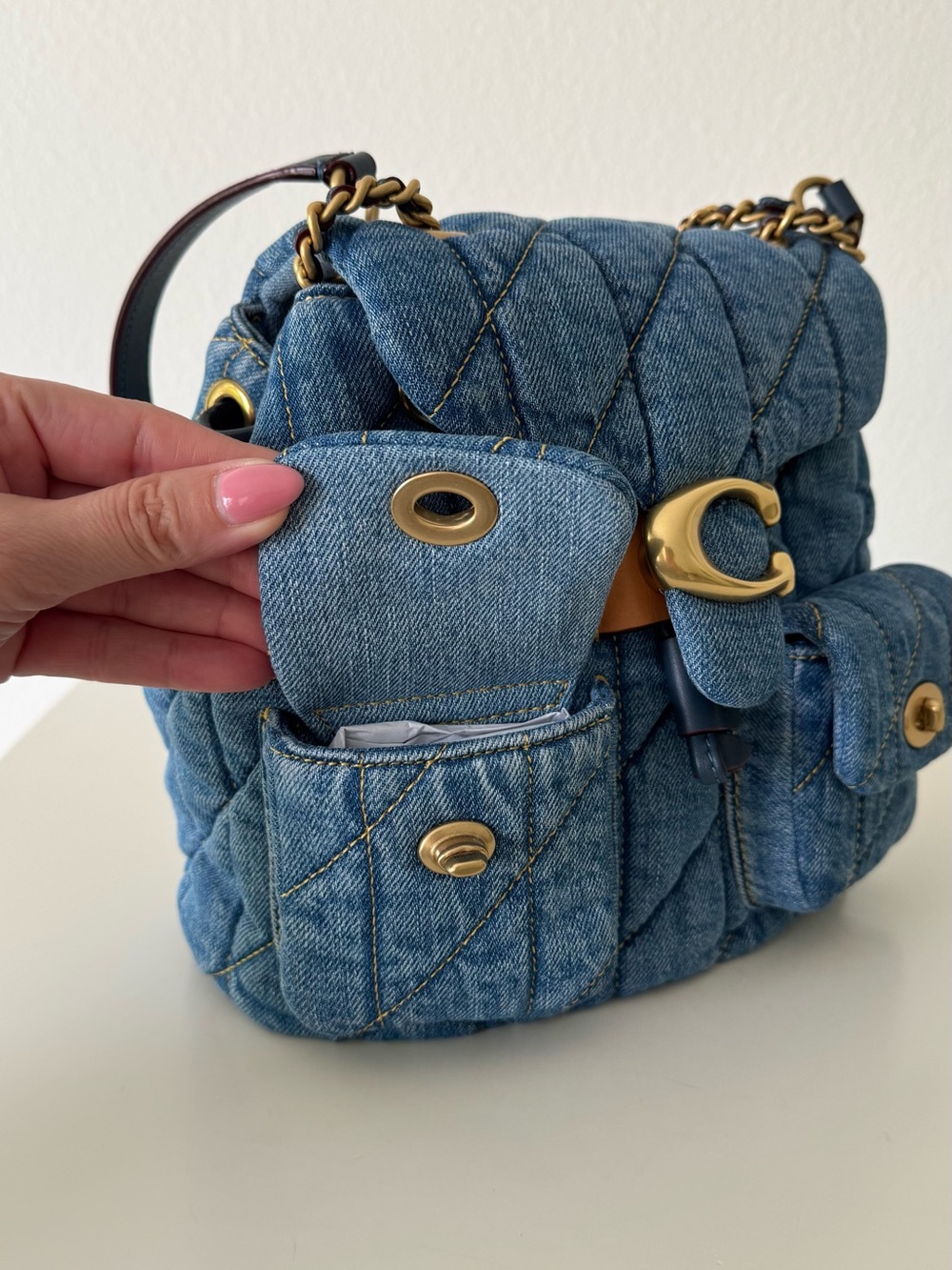Coach Quilted Tabby Denim Indigo Backpack Shoulder Bag - Picture 9 of 15